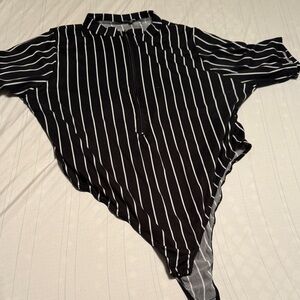 Fashion Nova Black and White Striped Bodysuit